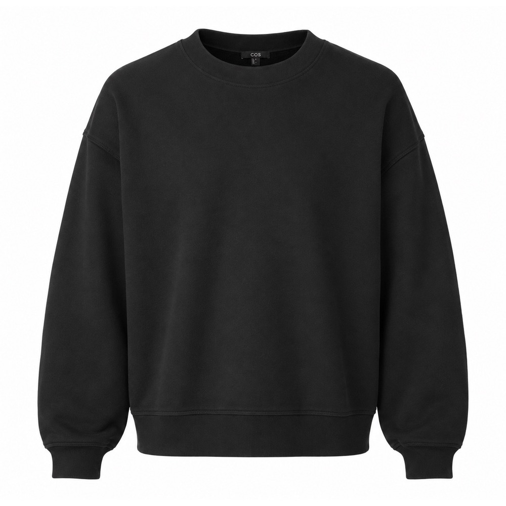 COS Oversized Crewneck Sweatshirt Black Cotton Blend Pullover Boxy Unisex M
